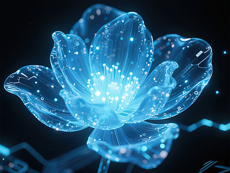 Blue lotus flower on black background. 3d rendering toned image double exposure