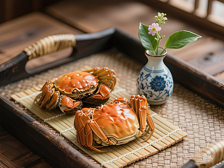 japanese cuisine, crab cakes on the table, closeupの写真素材