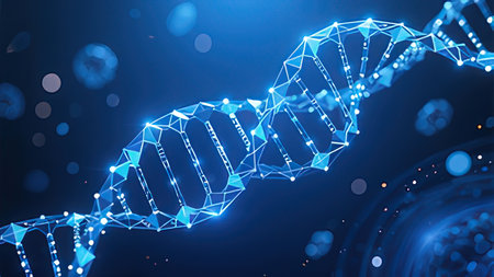 DNA structure on blue background, 3d rendering. Computer digital drawing.の写真素材