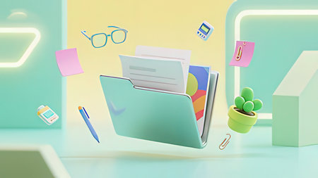 3d illustration of folders with documents on the background of the office