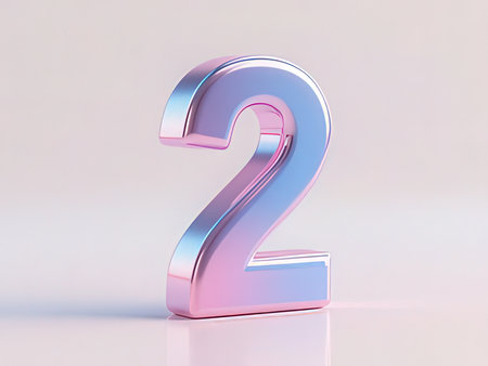 Metallic number 2 on white background. 3d rendered font.