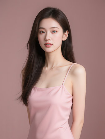 Beautiful slim body of asian woman in studio, portrait.の写真素材