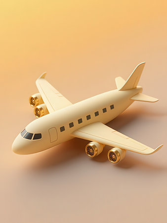 3d illustration of a passenger plane on a yellow background. Travel concept
