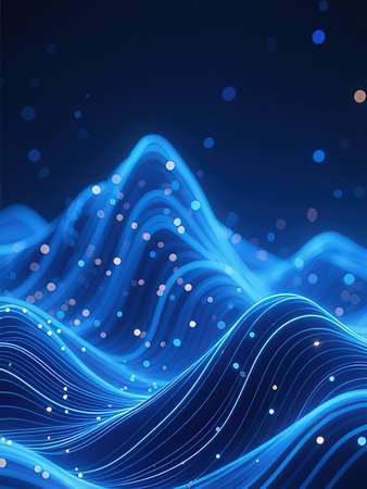 Abstract blue background with glowing lines and bokeh. Vector illustration.