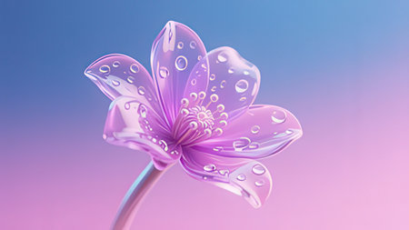 Pink flower with water drops on a blue background. 3D renderingの写真素材