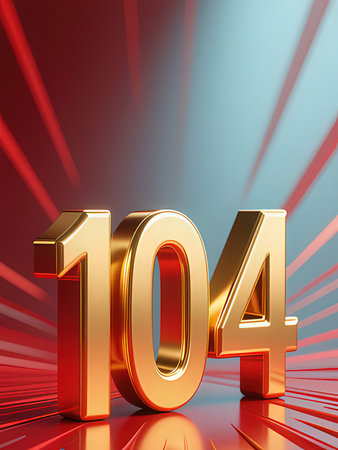 Number 1040 in gold on a red background. 3D illustration