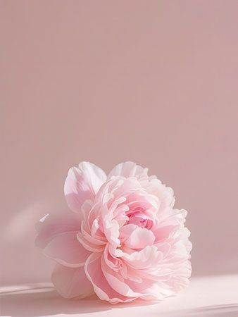 Pink peony flower on pastel pink background. Minimal floral concept.
