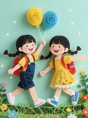 Cute asian kids holding colorful lollipops on green background