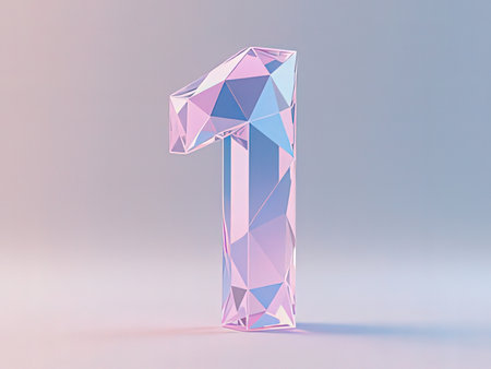3d rendering number 1 in low poly style on pastel background