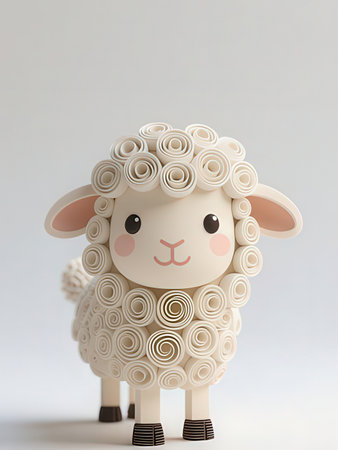Sheep made of paper on a white background, close-upの写真素材