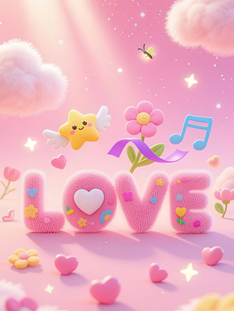 Valentine's day love 3d background with hearts and angel