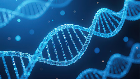DNA helix on blue background. 3d illustration. 3d rendering