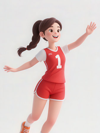 Female volleyball player. 3d illustration. Cartoon character. Isolated white background.の写真素材