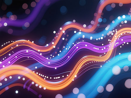 abstract background with glowing wavy lines and bokeh effect