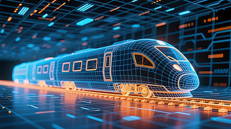 3d illustration of high speed train on the background of the matrix
