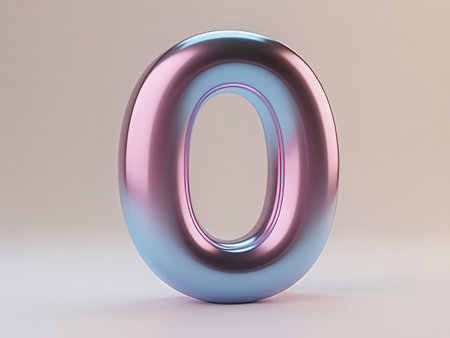 Metal number 0 on white background. 3d rendered font character.