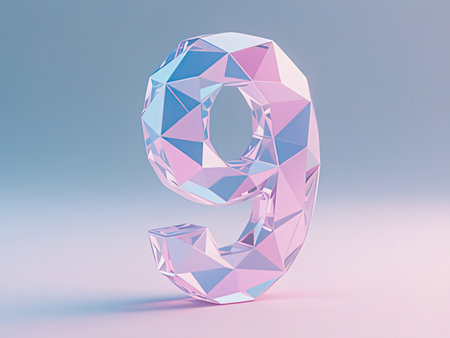 3d rendering of a number 9 in low poly style on a blue backgroundの写真素材