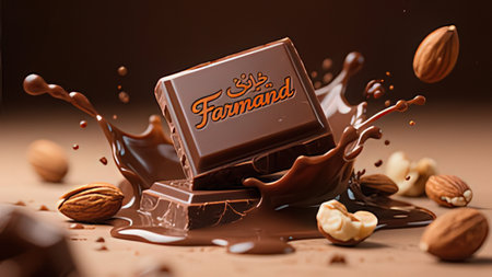 Milk chocolate with nuts on a brown background. 3d renderingの写真素材