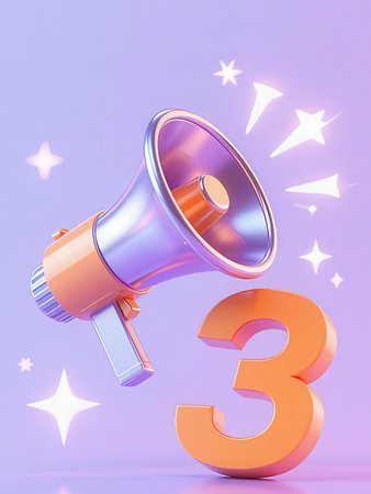 Megaphone with 3d number on purple background. 3d renderingの写真素材