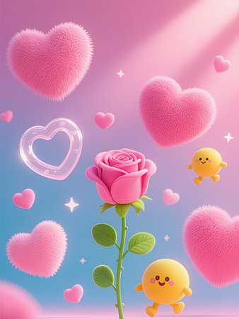 Valentine's day background with roses, hearts and angel.の写真素材