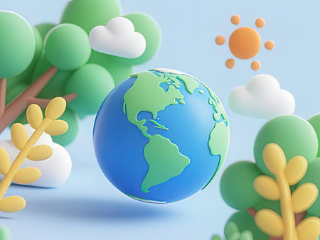 Globe and trees, 3d render. Earth day concept.の写真素材