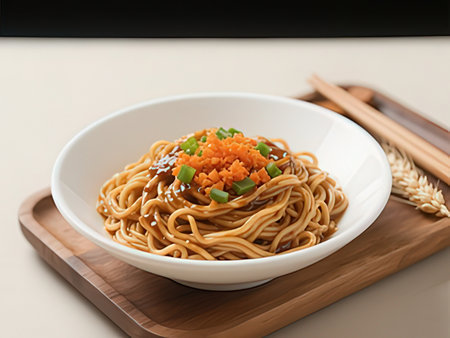 japanese cuisine. Soba noodles in bowl on the table