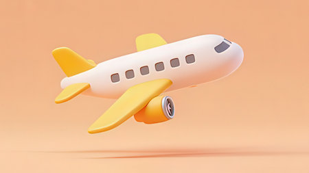 Airplane isolated on orange background. 3D illustration. 3D rendering.