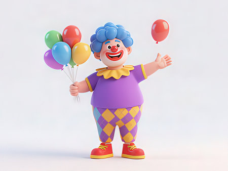 Clown with balloons on a white background. 3d rendering.の写真素材