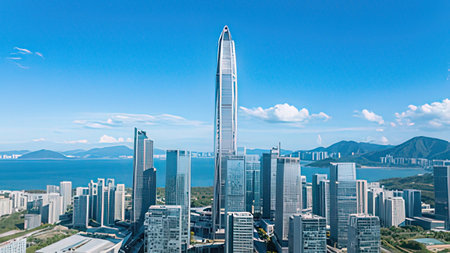 Panoramic view of Hong Kong city with skyscrapers.