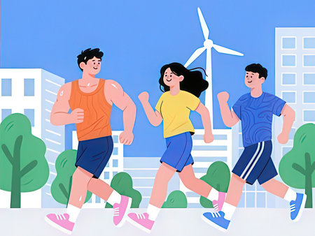 Vector illustration of a group of people jogging in the city.の写真素材