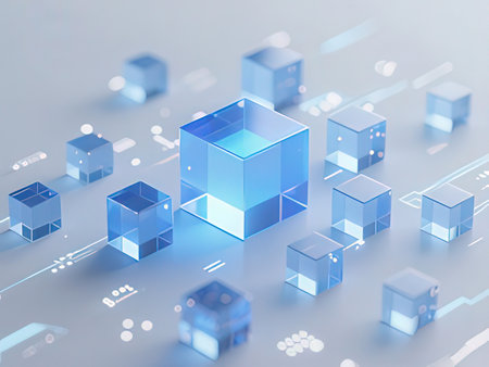 Abstract blue background with cubes and lines. 3d render illustration.