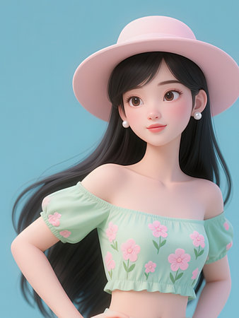 3D Illustration of a Teenage Girl Wearing a Hat