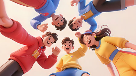 3d rendering of group of people having fun together in the sky