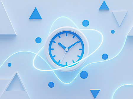 3d rendering of a clock on a blue background in neon light