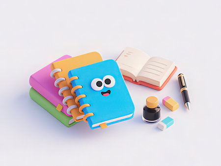 Notebook and pen on white background. Education concept. 3d rendering