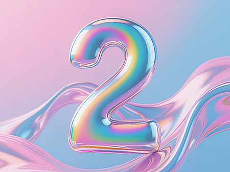 Number 2 on a soft pink and blue background. 3d rendering