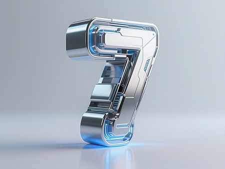 Metallic number 7 on white background. 3d rendered font.