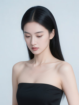 Beautiful asian woman with black dress, asian beauty modelの写真素材