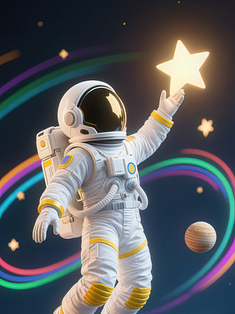 Astronaut with star in his hands. 3D rendering.
