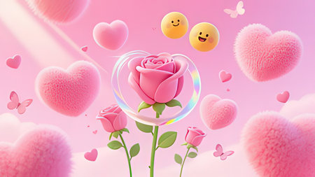 Valentine's day background with roses and hearts. Vector illustration.