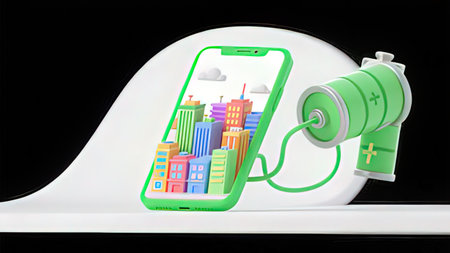 Smart Phone Charging Station with Cityscape. 3d Rendering
