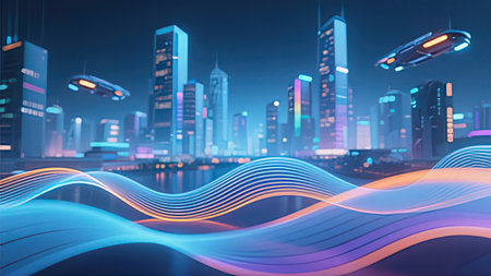 Abstract technology background. Futuristic cityscape. 3D Rendering