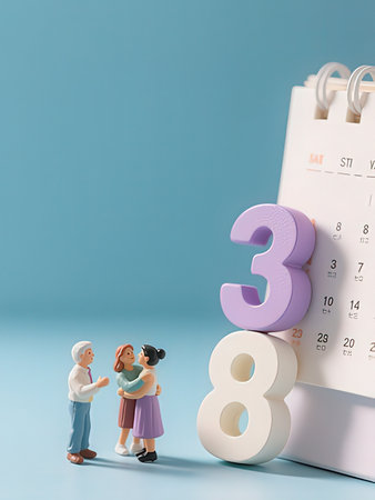 Miniature people : Couple kissing on the calendar with number 3