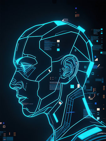 Artificial intelligence concept. Futuristic cyborg head. Vector illustration