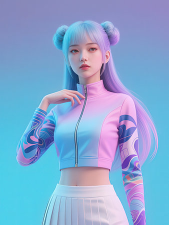3D rendering of a beautiful Japanese girl in a sportswearの写真素材