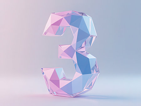 3d rendering of a blue and pink polygonal number three