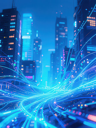 the light trails on the modern building background in shanghai china.