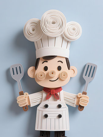 3d illustration of a chef with a spatula and ladleの写真素材