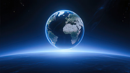 View of the planet earth from space during a sunrise 3D rendering elements of this image furnished...