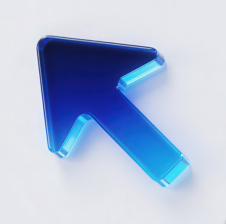 Blue glossy arrow on white background. Computer generated 3D photo rendering.